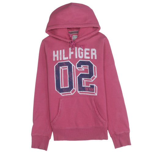 Tommy Hilfiger Women Pink Hoodie Medium Pullover Cotton Blend Casual