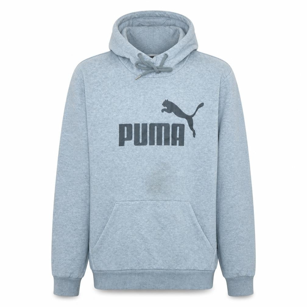 Front view of Puma Men’s Grey Pullover Hoodie M Logo Fleece Sweatshirt