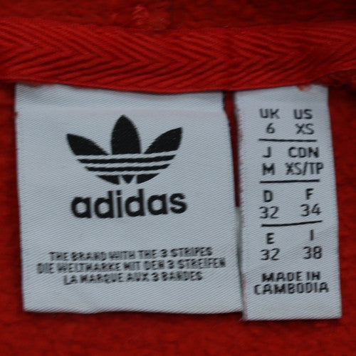 Adidas Womens Red Hooded Pullover Sweatshirt Size 6 with Stripe Detail