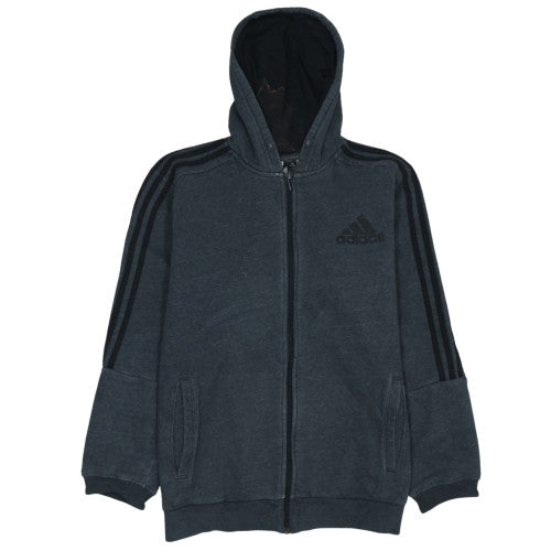 Adidas Men's Grey 2XL Full Zip Hoodie with Logo and Pockets
