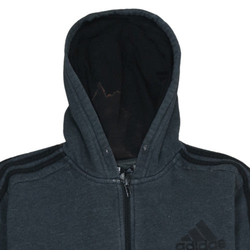 Adidas Men's Grey 2XL Full Zip Hoodie with Logo and Pockets
