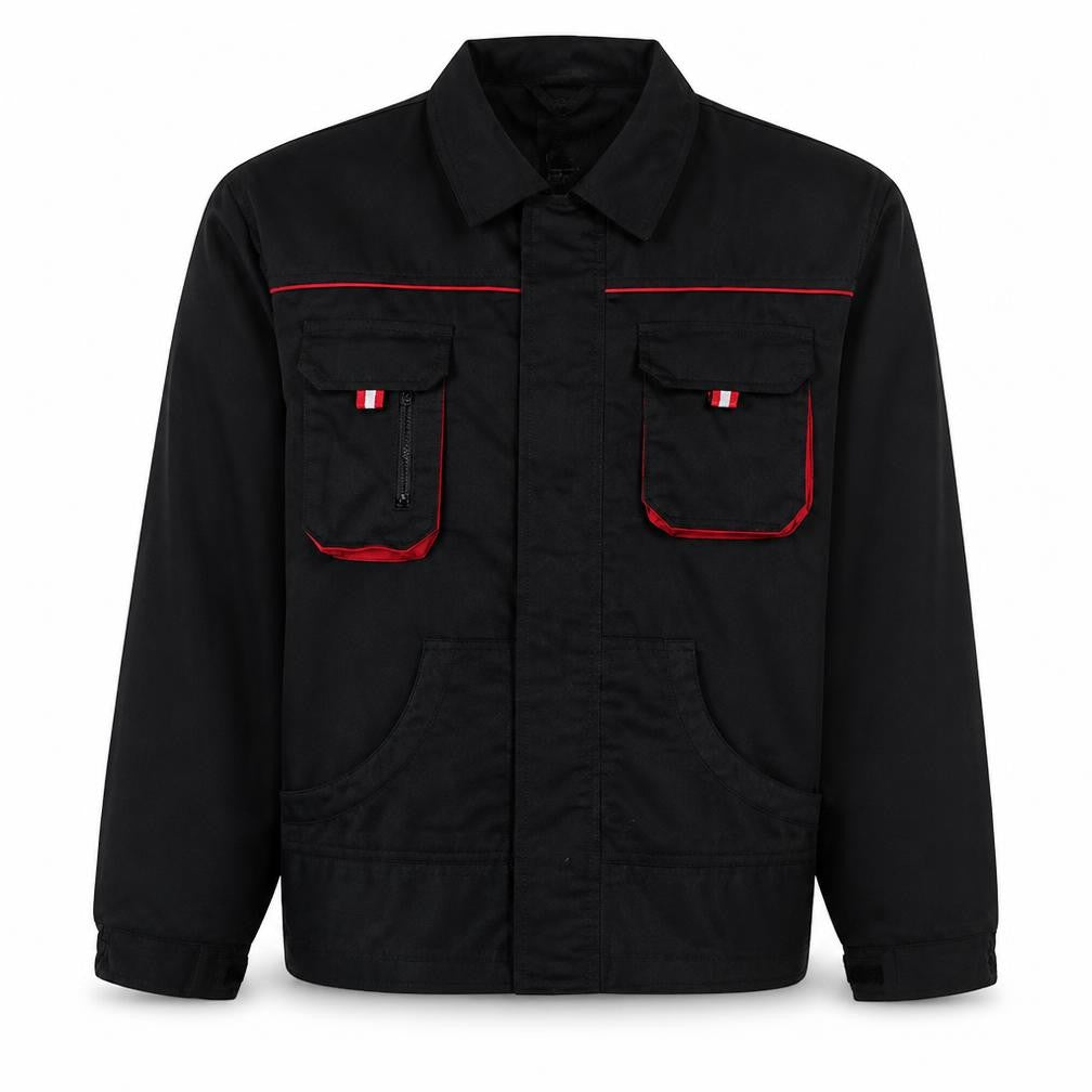 Front view of Fristads Men's Black Work Jacket, size 56, Regular Fit Polyester Cotton