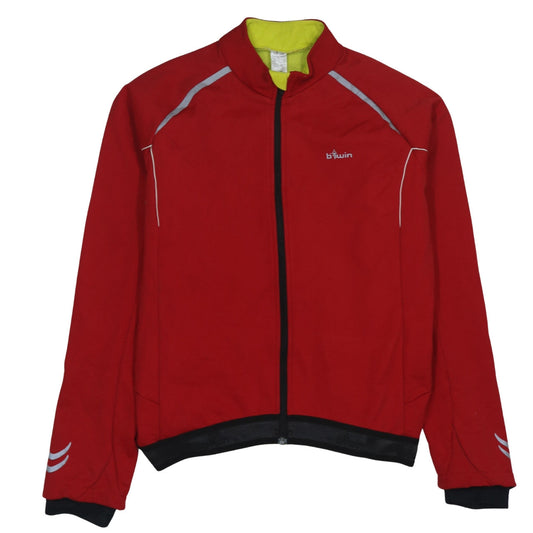 B'Twin Men's Red Cycling Track Jacket L Reflective Full Zip Softshell