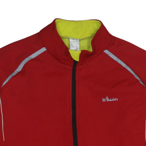 B'Twin Men's Red Cycling Track Jacket L Reflective Full Zip Softshell