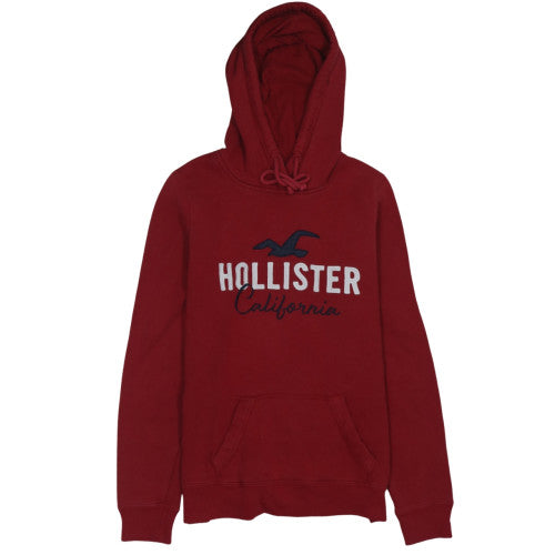 Hollister Men's Red Pullover Hoodie M Embroidered Logo Fleece