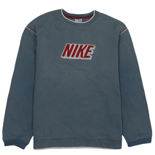 Nike Boys Blue Pullover Fleece Sweatshirt L Embroidered Logo Vintage