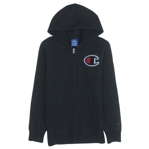 Champion Boys Black Full Zip Hoodie Size L Fleece Logo Sweatshirt