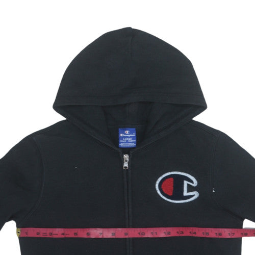 Champion Boys Black Full Zip Hoodie Size L Fleece Logo Sweatshirt
