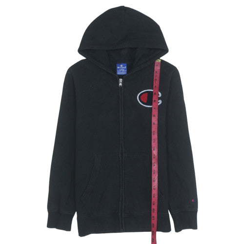 Champion Boys Black Full Zip Hoodie Size L Fleece Logo Sweatshirt