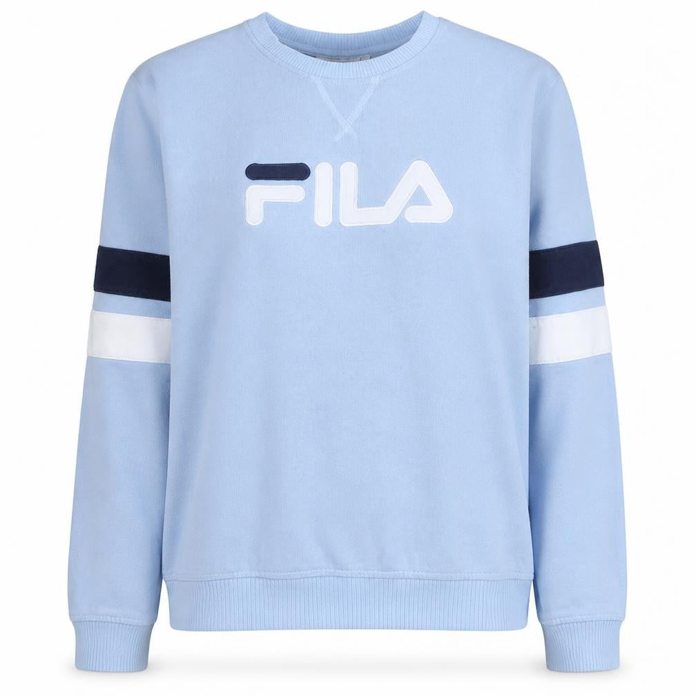 Front view of Fila women’s light blue logo sweatshirt l cotton blend casual