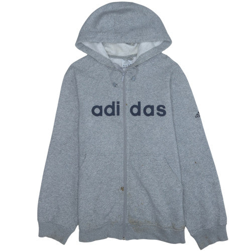 Adidas Mens Grey Full Zip Hoodie Size L Sports Fleece Top