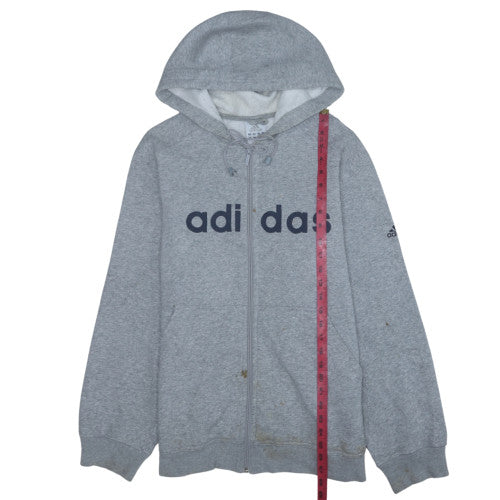 Adidas Mens Grey Full Zip Hoodie Size L Sports Fleece Top