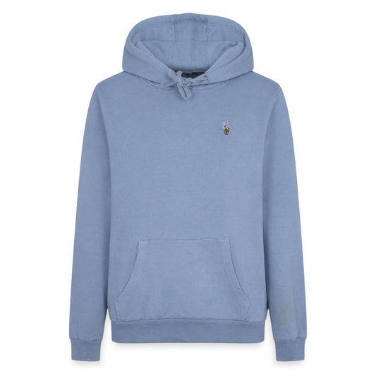 Front view of U.S. Polo Assn Women Blue Pullover Hoodie L Cotton Blend Logo Sweatshirt