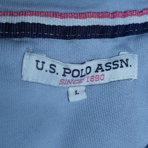 U.S. Polo Assn Women Blue Pullover Hoodie L Cotton Blend Logo Sweatshirt