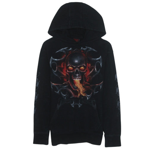 Spiral Direct Boys Black Pullover Hoodie XL Skull Fire Graphic Gothic Design