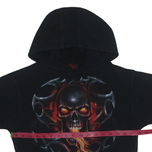 Spiral Direct Boys Black Pullover Hoodie XL Skull Fire Graphic Gothic Design