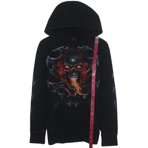 Spiral Direct Boys Black Pullover Hoodie XL Skull Fire Graphic Gothic Design