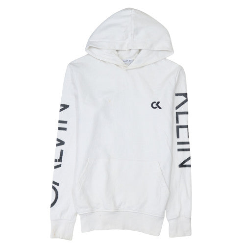 Calvin Klein Mens White Pullover Hoodie Medium Graphic Logo Jersey