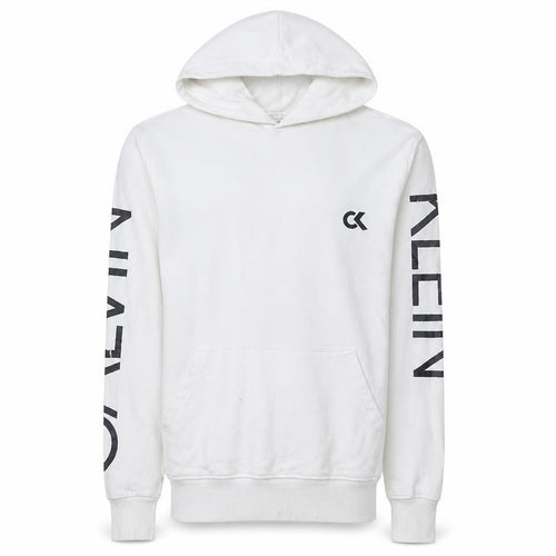 Calvin Klein Mens White Pullover Hoodie Medium Graphic Logo Jersey