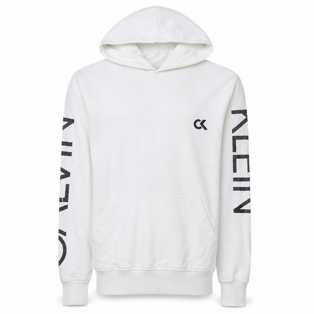 Calvin Klein Mens White Pullover Hoodie Medium Graphic Logo Jersey