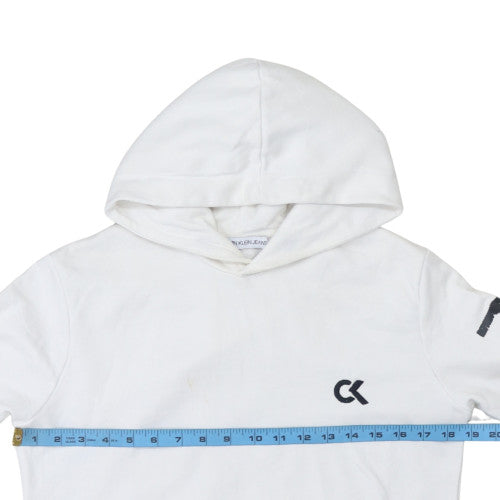 Calvin Klein Mens White Pullover Hoodie Medium Graphic Logo Jersey
