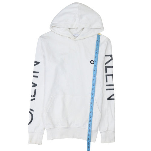 Calvin Klein Mens White Pullover Hoodie Medium Graphic Logo Jersey