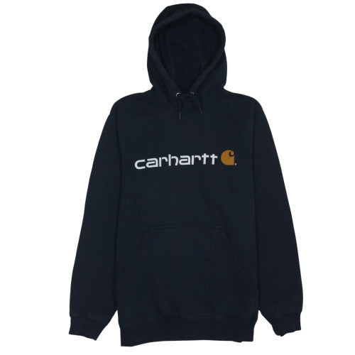 Carhartt Mens Blue Pullover Hoodie S Classic Fit Logo Fleece