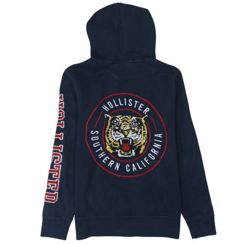 Hollister Men's Blue Pullover Hoodie M Graphic Lined Hood Fleece