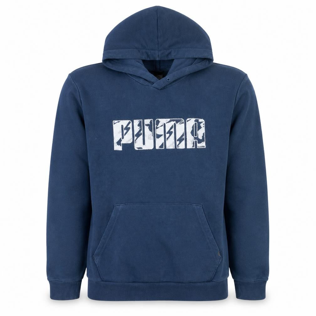 Front view of Puma Men's Blue Pullover Hoodie M Classic Logo Cotton Blend