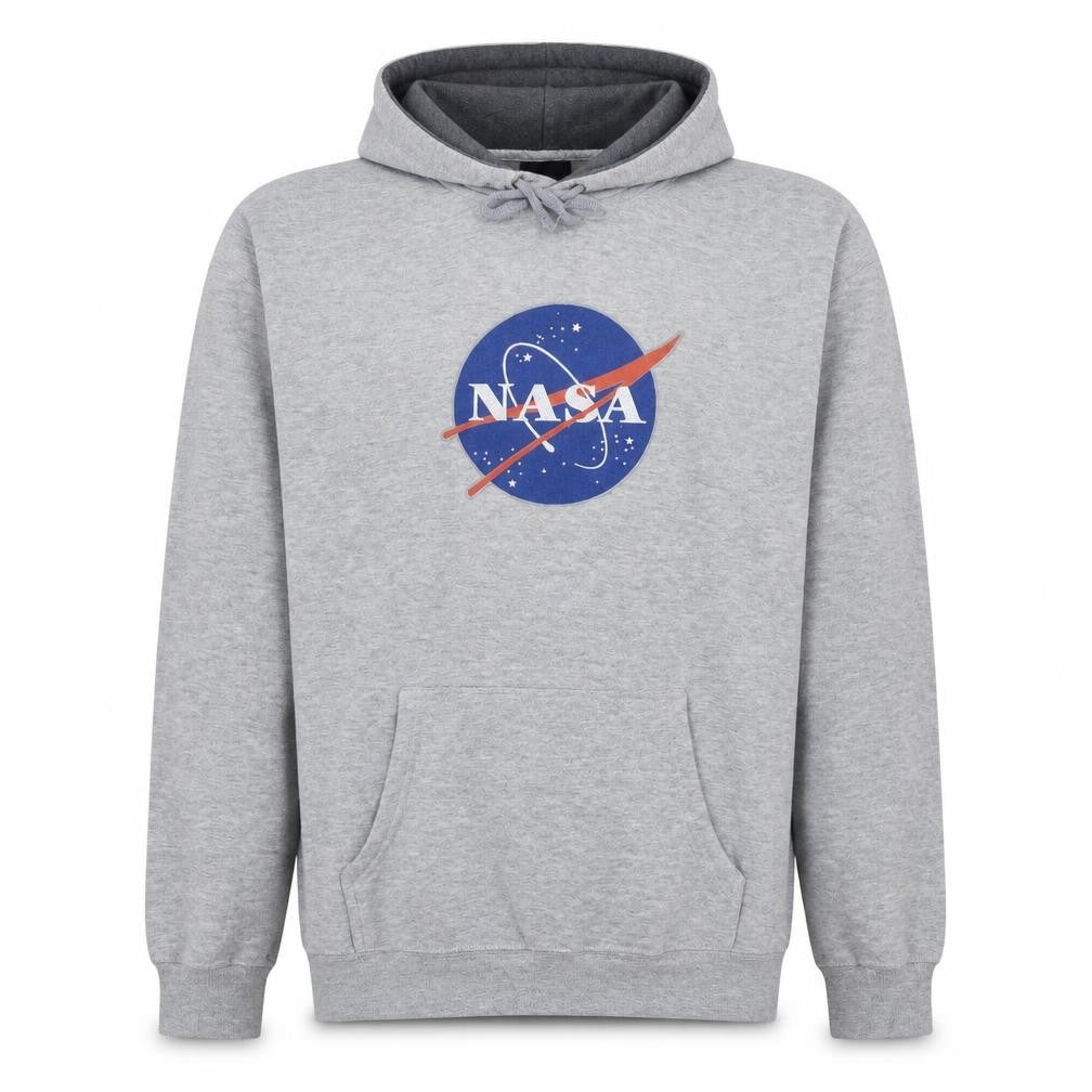 Front view of Prairie Mountain men’s grey nasa pullover hoodie, size L