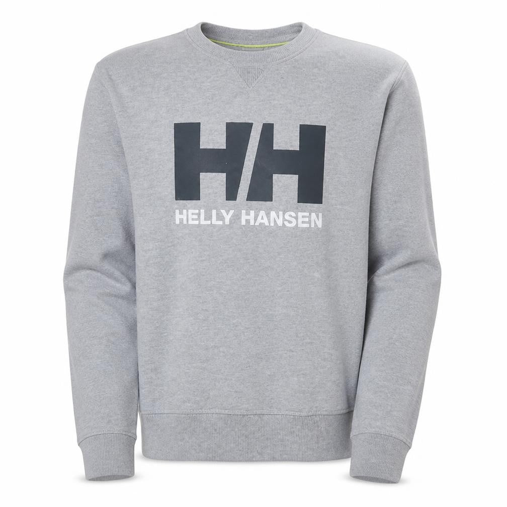 Front view of Helly Hansen Men's Grey Graphic Crew Neck Pullover Sweatshirt, size S