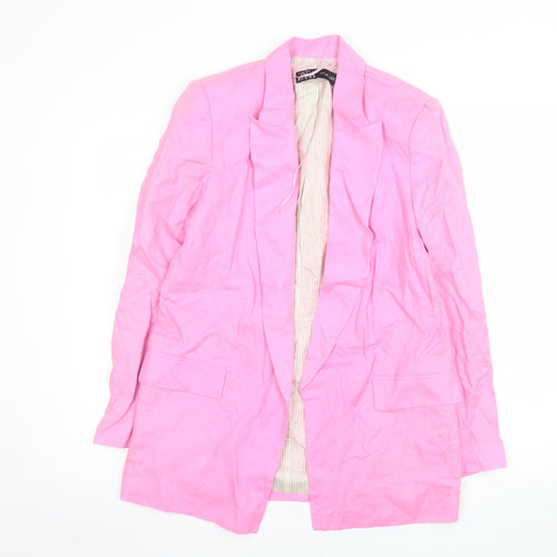 Zara Women Pink Linen Long Blazer Jacket Size S Single Breasted