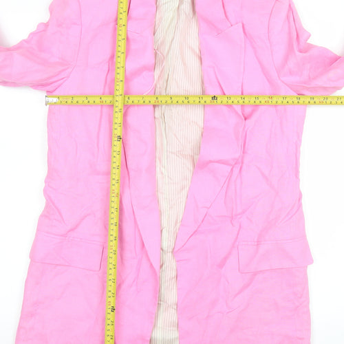 Zara Women Pink Linen Long Blazer Jacket Size S Single Breasted