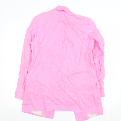 Zara Women Pink Linen Long Blazer Jacket Size S Single Breasted