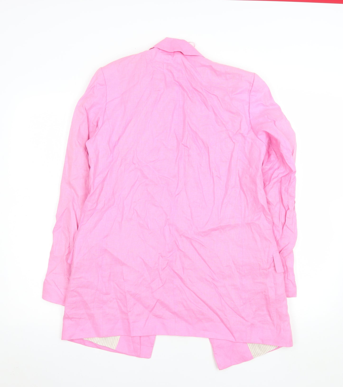 Zara Women Pink Linen Long Blazer Jacket Size S Single Breasted