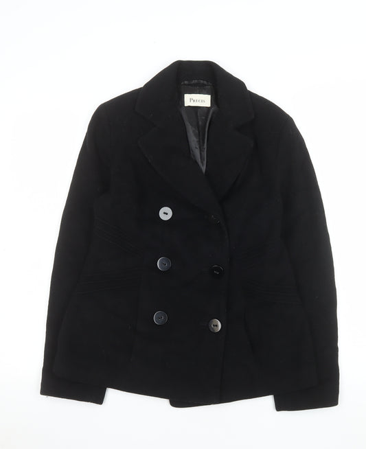Precis Womens Black Wool Cashmere Blend Pea Coat Size 8
