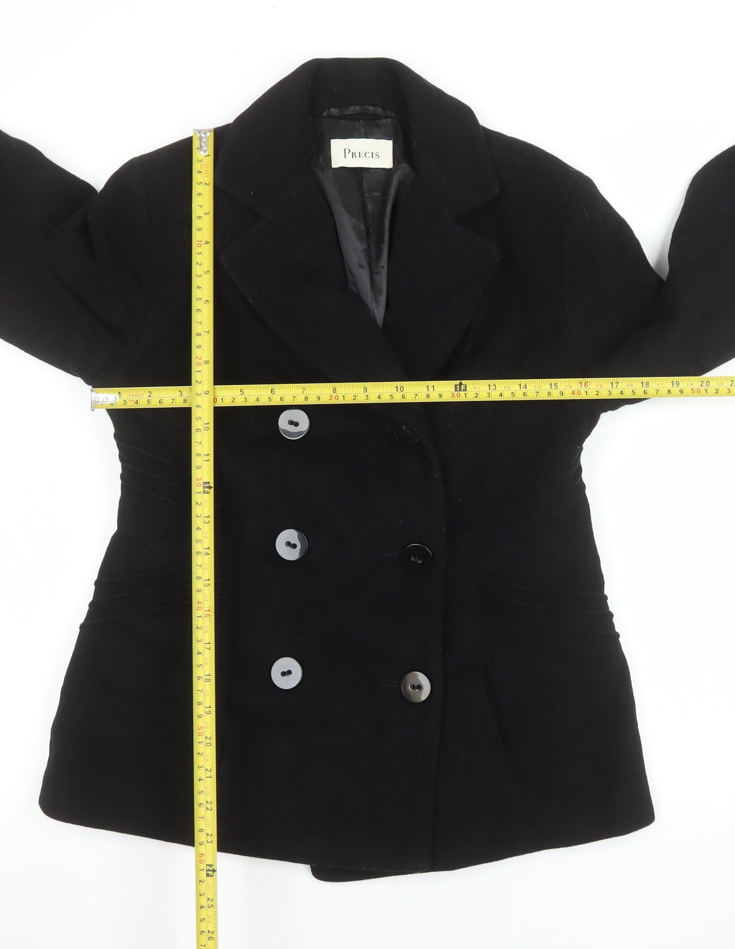 Precis Womens Black Wool Cashmere Blend Pea Coat Size 8