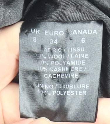 Precis Womens Black Wool Cashmere Blend Pea Coat Size 8