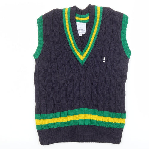 Lucas Frank Boys Navy Wool Cable-Knit V-Neck Cricket Vest 7-8 Years