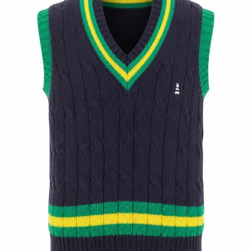 Lucas Frank Boys Navy Wool Cable-Knit V-Neck Cricket Vest 7-8 Years