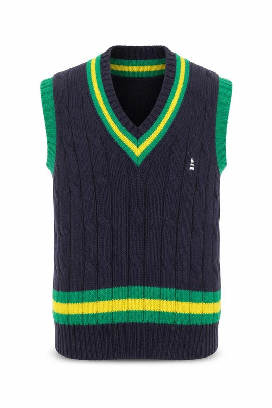 Lucas Frank Boys Navy Wool Cable-Knit V-Neck Cricket Vest 7-8 Years