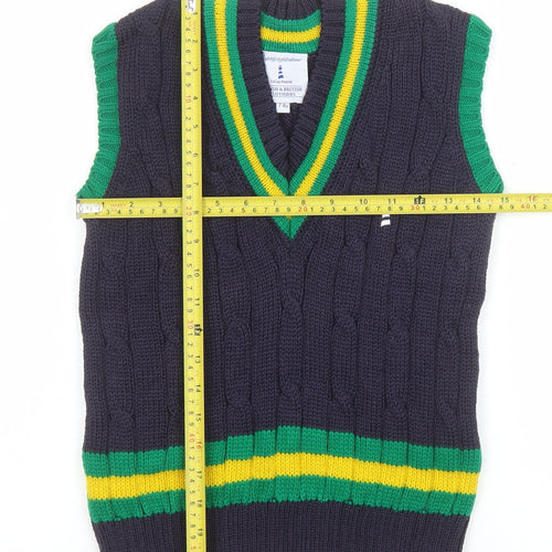 Lucas Frank Boys Navy Wool Cable-Knit V-Neck Cricket Vest 7-8 Years