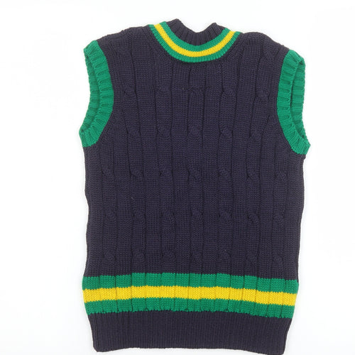 Lucas Frank Boys Navy Wool Cable-Knit V-Neck Cricket Vest 7-8 Years