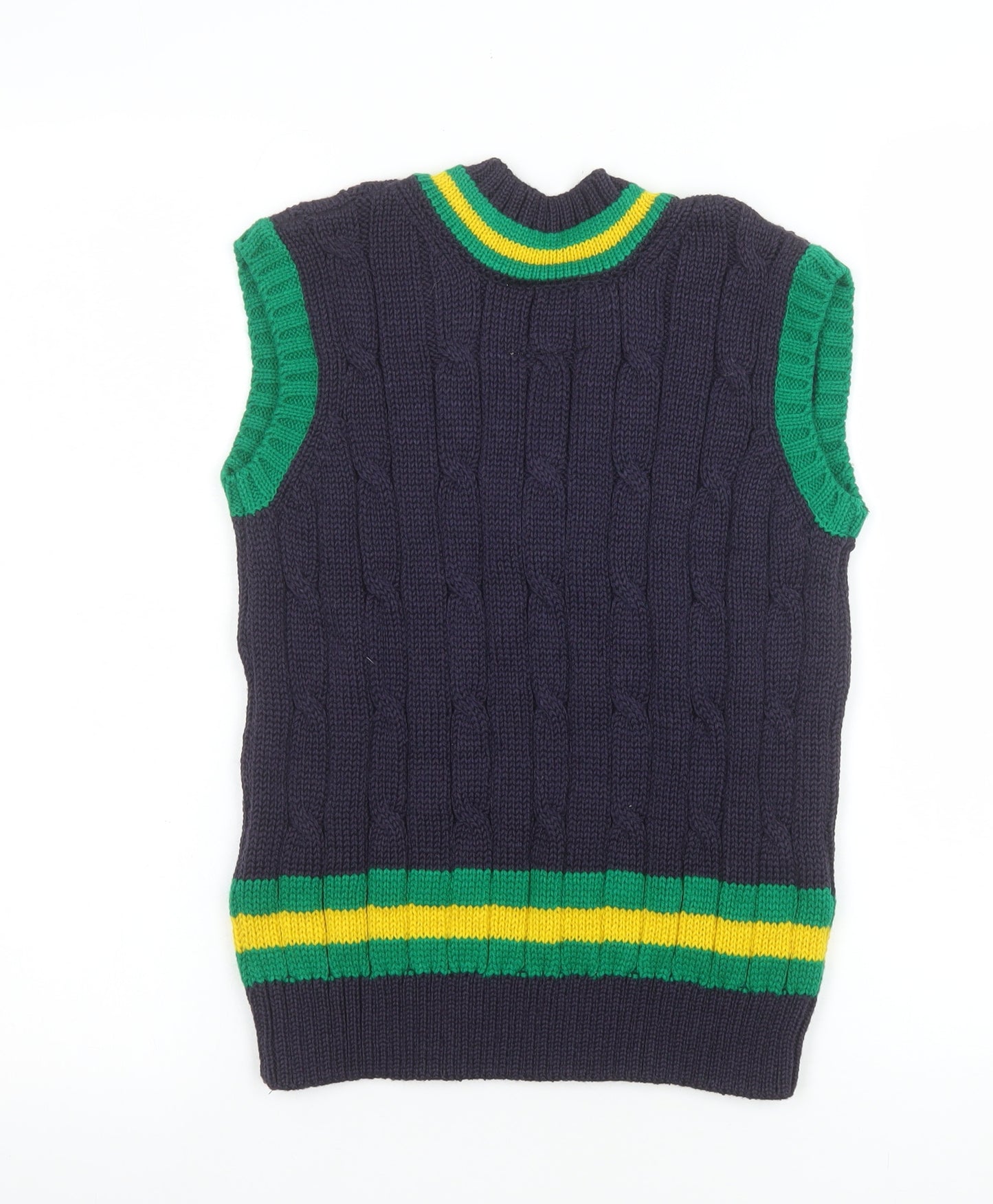 Lucas Frank Boys Navy Wool Cable-Knit V-Neck Cricket Vest 7-8 Years
