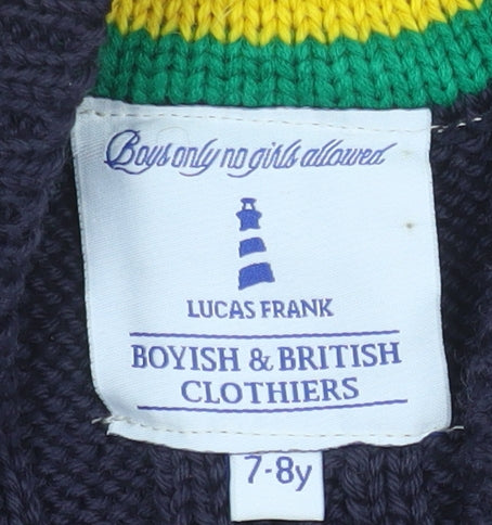 Lucas Frank Boys Navy Wool Cable-Knit V-Neck Cricket Vest 7-8 Years