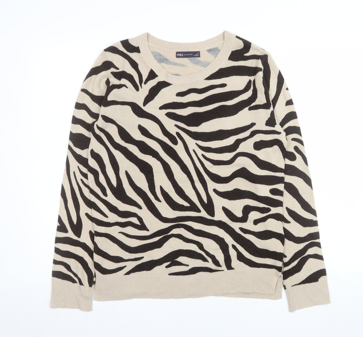 Marks and Spencer Women's Beige Animal Print Jumper Size 12