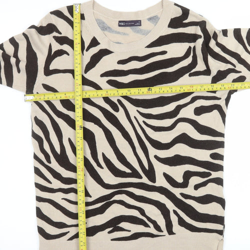 Marks and Spencer Women's Beige Animal Print Jumper Size 12