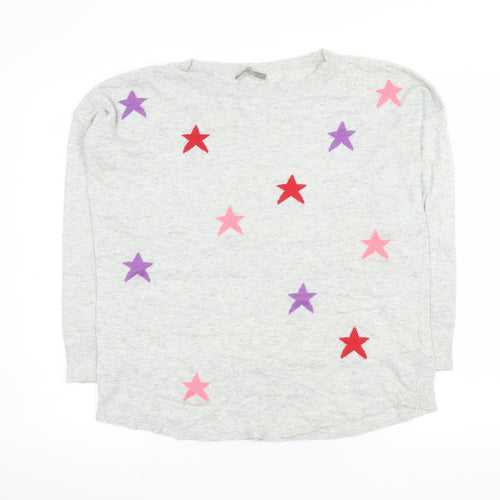 Oasis Women’s Grey Star Print Long Sleeve Pullover Jumper Size M