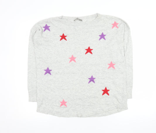 Oasis Women’s Grey Star Print Long Sleeve Pullover Jumper Size M