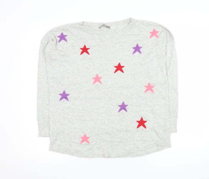 Oasis Women’s Grey Star Print Long Sleeve Pullover Jumper Size M